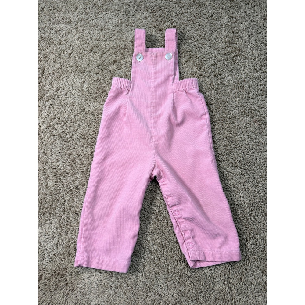 Vintage Buster Brown Pink Corduroy Overalls Baby Girls 12 Months Retro Bibs